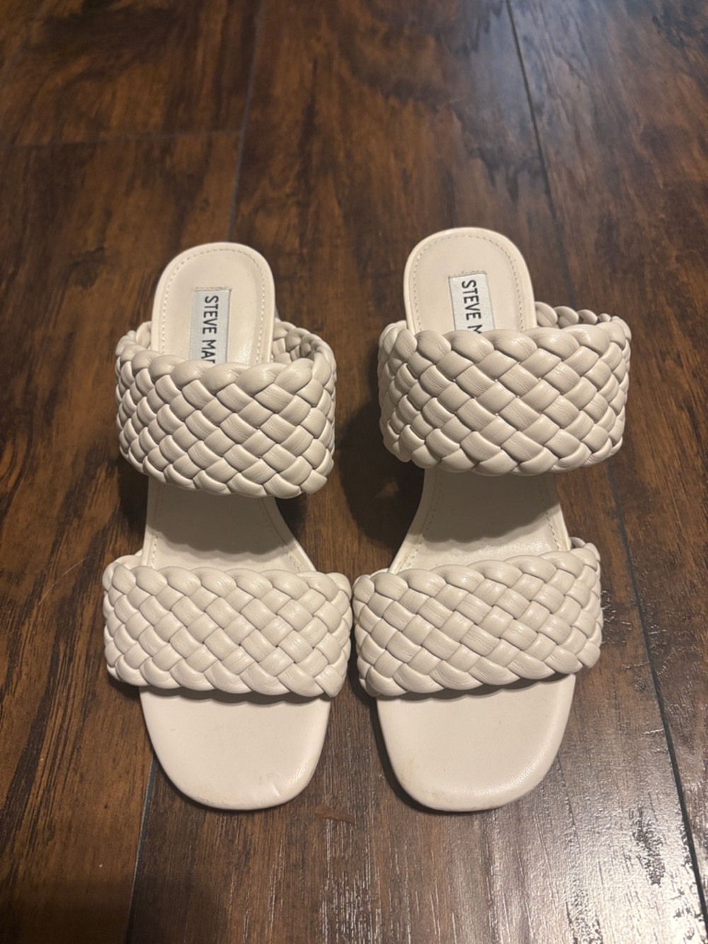 Women’s Steve Madden Ivory Braided Double-Strap Slide Block Heels Size 7